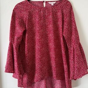 LC Lauren Conrad Red and White Bell Sleeve Blouse